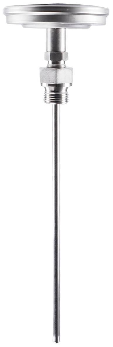 A long, metallic temperature probe with a cylindrical head and thin rod, suitable for industrial applications.