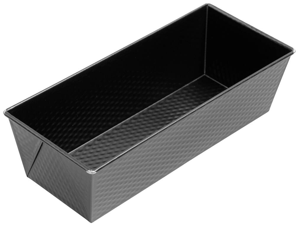 Rectangular metal baking tin in black, ideal for baking breads and cakes.