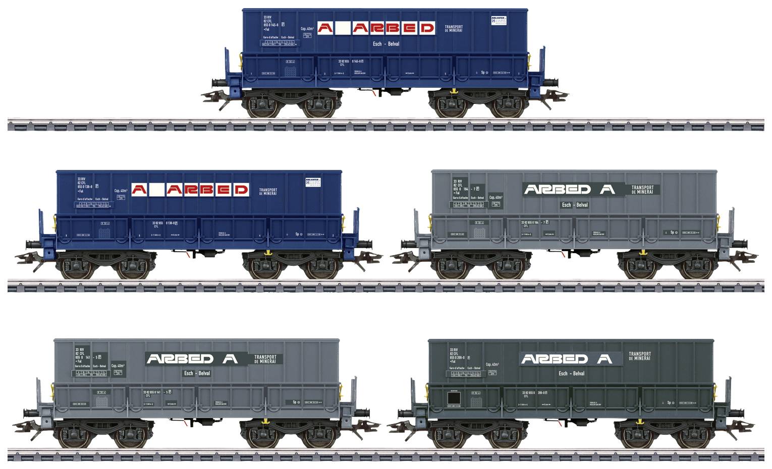 Image of Maerklin 48433 H0 set of 5 mineral wagons ARBED of CFL