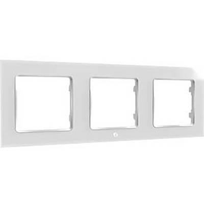 Triple light switch frame, white, rectangular. Suitable for installation in electrical switch boxes. Standard size and shape.