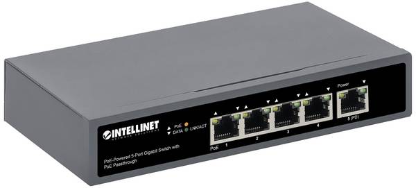 Intellinet PoE-Powered 5-Port Gigabit Network RJ45 switch 10 / 100 / 1000 MBit/s IEEE 802.3af (12.95 W), IEEE 802.3at (25.5 W), IEEE 802.3bt