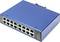 A blue Ethernet switch with 16 ports. Suitable for network applications, stackable with robust design for industrial environments.