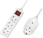 Socket strip 4-way + switch, 3x CEE 7/3 + 1 through-wall plug, 2 m