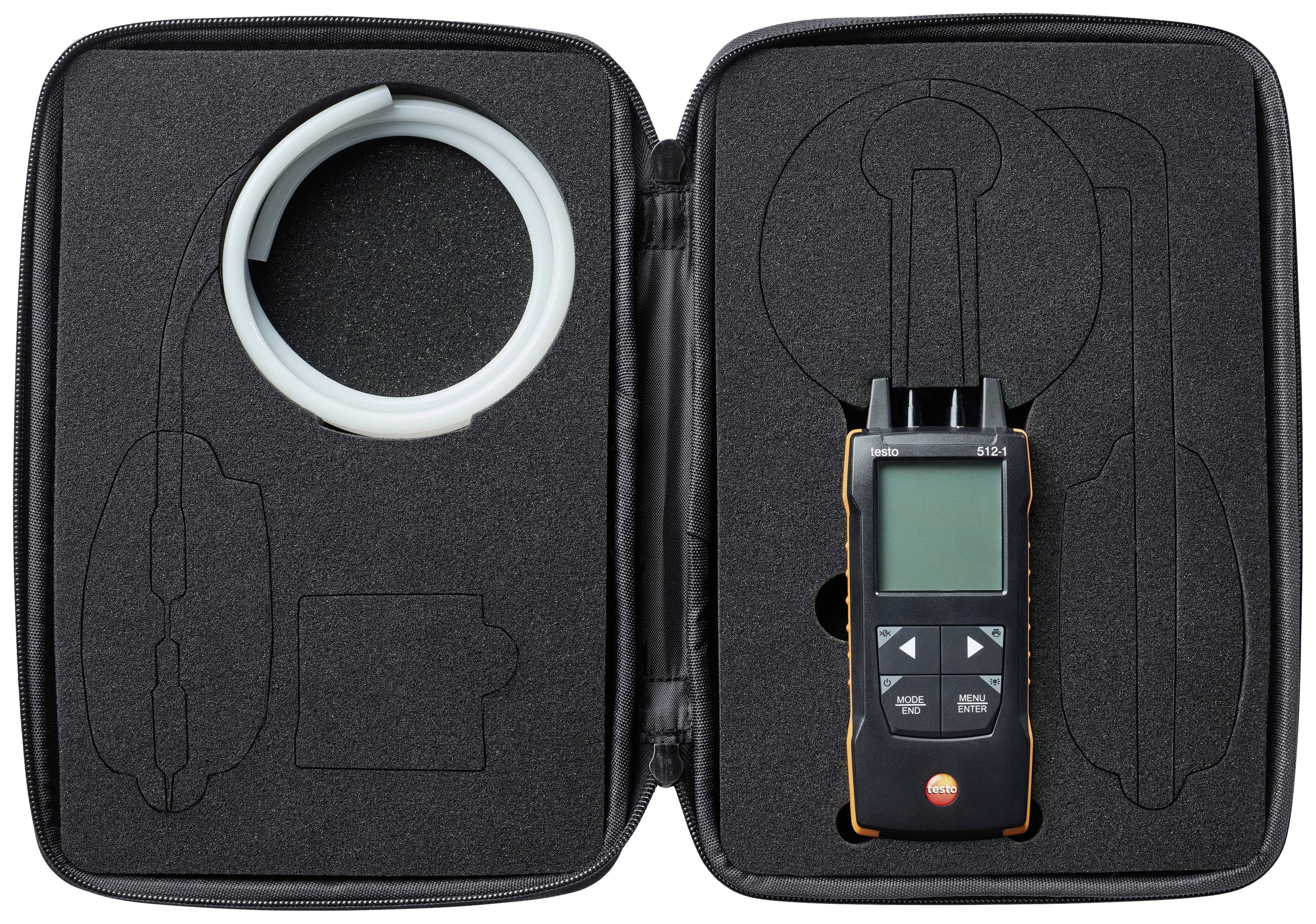 'Measuring device for electrical resistance in a protective case with foam lining, oval coil on the left side.'