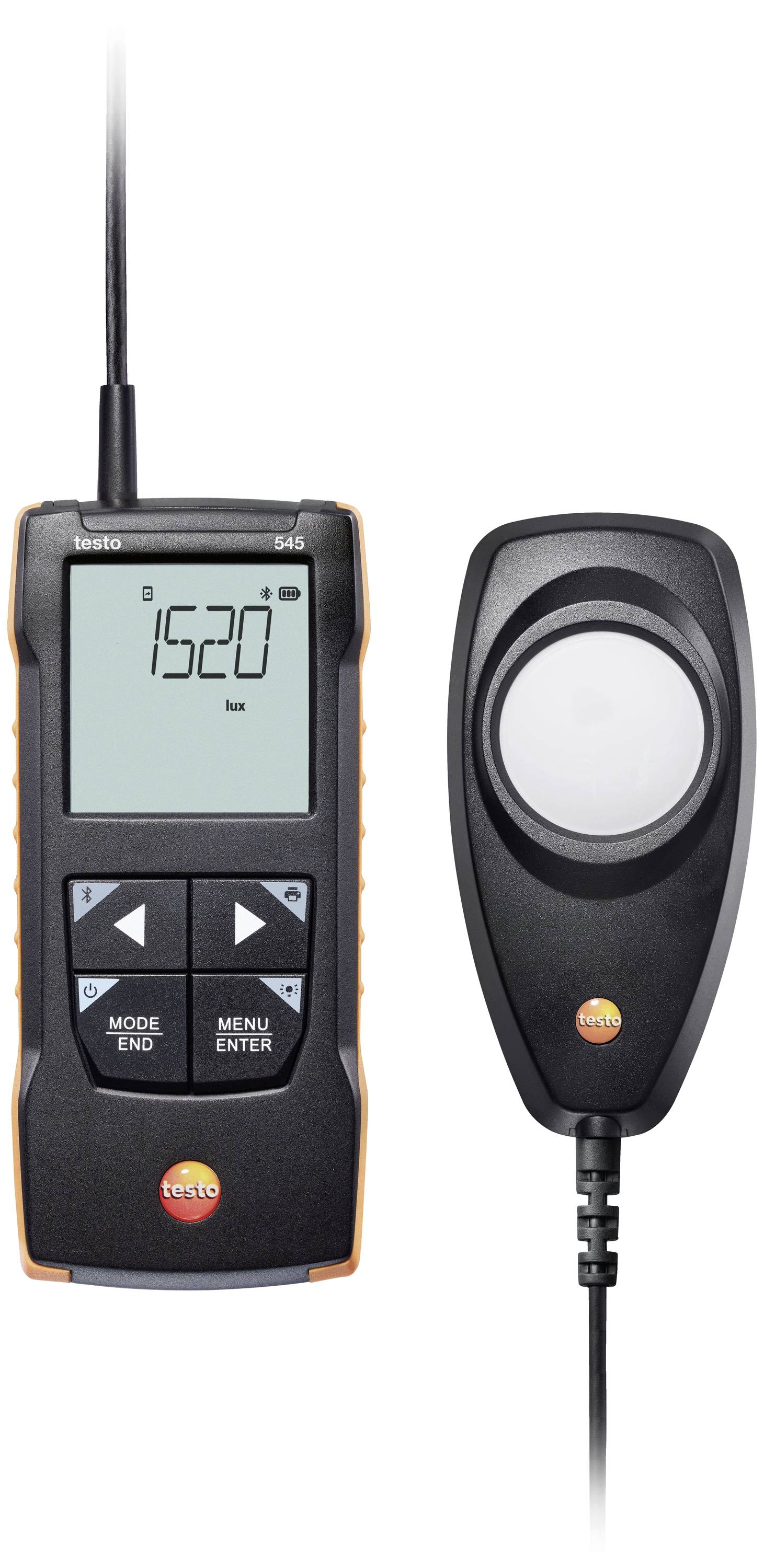Digital measuring device with display, showing '1520', with a connected sensor probe adjacent to it.