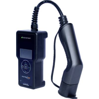 A portable testing instrument for measuring electrical parameters, equipped with a digital display and a connection cable.
