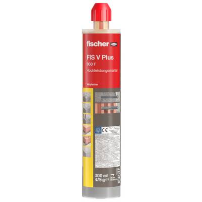 A Fischer FIS V Plus 300 T high-performance mortar cartridge, 300 ml, shown in red and gray packaging.