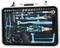 A tool case with various tools, including pliers, spanners, screwdrivers and a folding ruler, all placed in an organised insert.