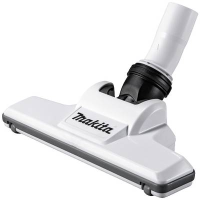 A white vacuum cleaner attachment with a black joint, branded with 'Makita'. Suitable for floor cleaning.