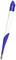 A blue ballpoint pen with a white grip, tip facing downwards, positioned vertically on a white background.