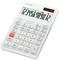 A white Casio calculator with a display showing the numbers '123456789012'. Buttons for basic arithmetic operations and memory functions.