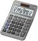 Calculator with display showing '1234567890.12', large buttons in blue and black. Functions include tax calculations and memory operations.
