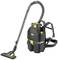 An industrial backpack vacuum cleaner with attachments and adjustable shoulder straps. Designed for professional cleaning work.