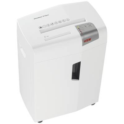 A white paper shredder with a brand logo on the front. A slot for inserting paper is located at the top, along with control buttons featuring symbols.