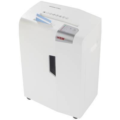 Office paper shredder in operation with paper strips, control lights illuminating green, indicating proper functioning.