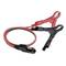A red and a black battery cable with crocodile clips and a plug connector, for connecting to an electrical device.