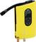 'Portable electric air pump in yellow with a digital pressure display and attachments secured to the sides.'