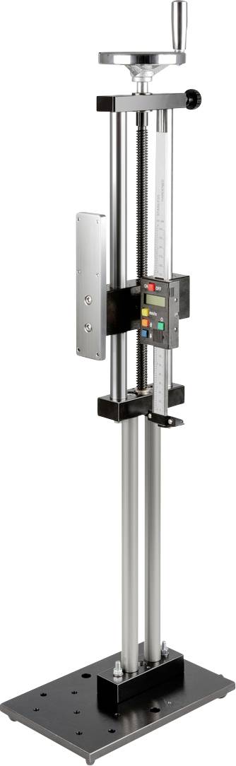 Height-adjustable measuring table with digital display and scale for precise vertical measurements in industrial applications.