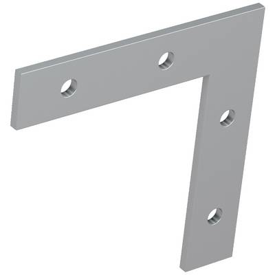 Metal angle bracket with four mounting holes, used for right-angled connection of structures.