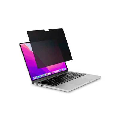 Laptop with an anti-glare protective screen film to reduce reflections. Screen displays a colourful background.
