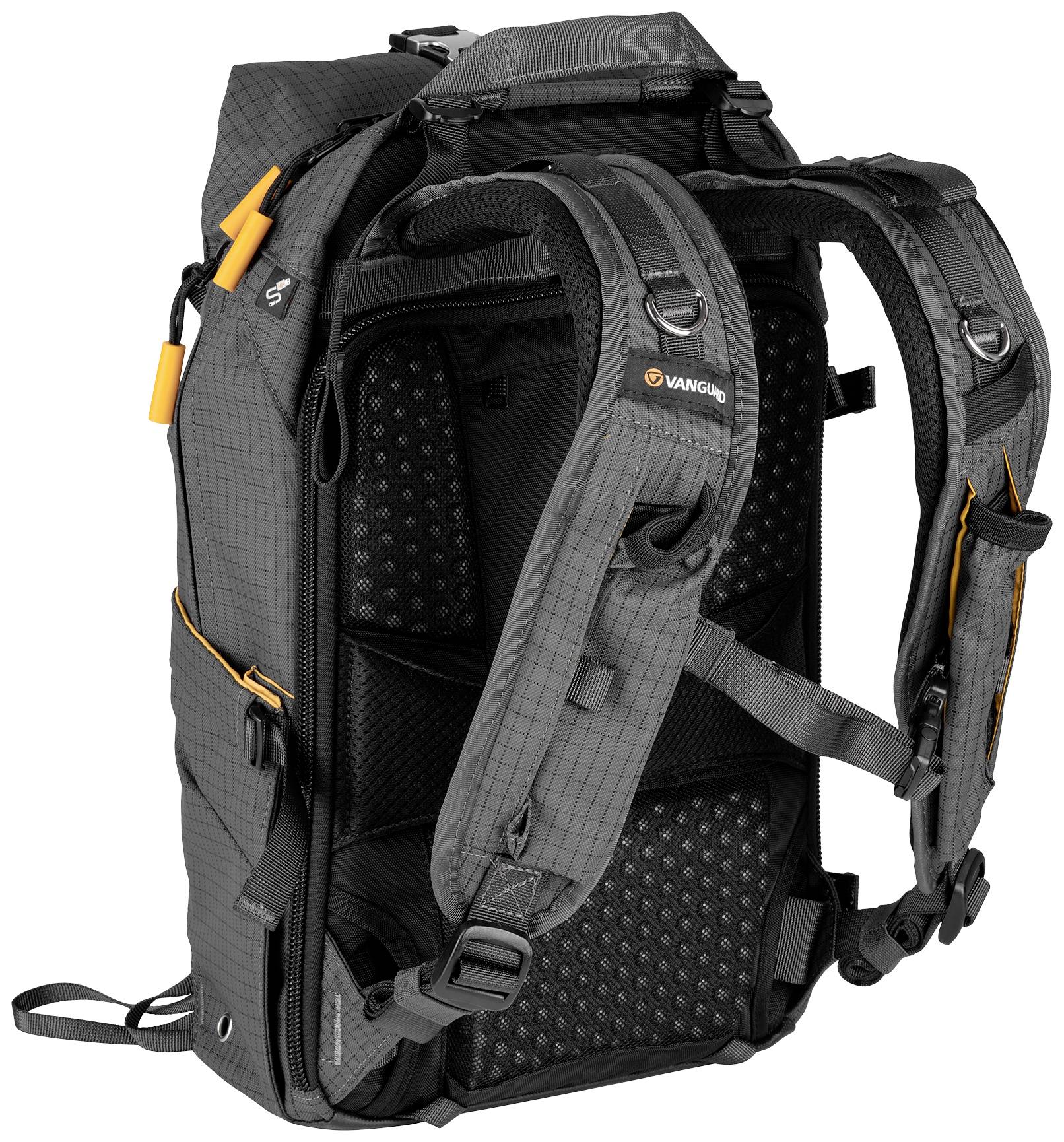 A grey, robust rucksack with adjustable shoulder straps and additional padding for comfort.