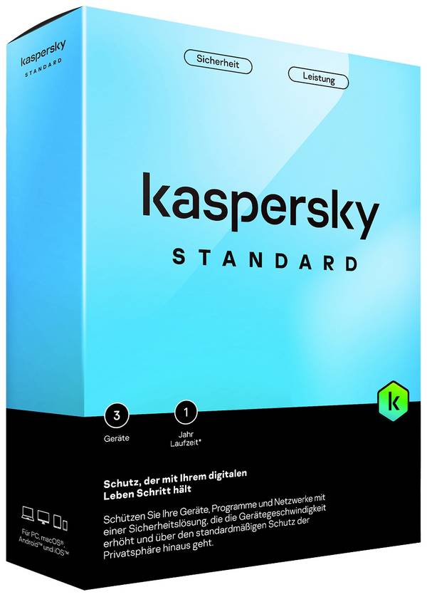 Kaspersky Standard Anti-Virus 1-year, 3 licences Windows, Mac OS, Android, iOS Antivirus