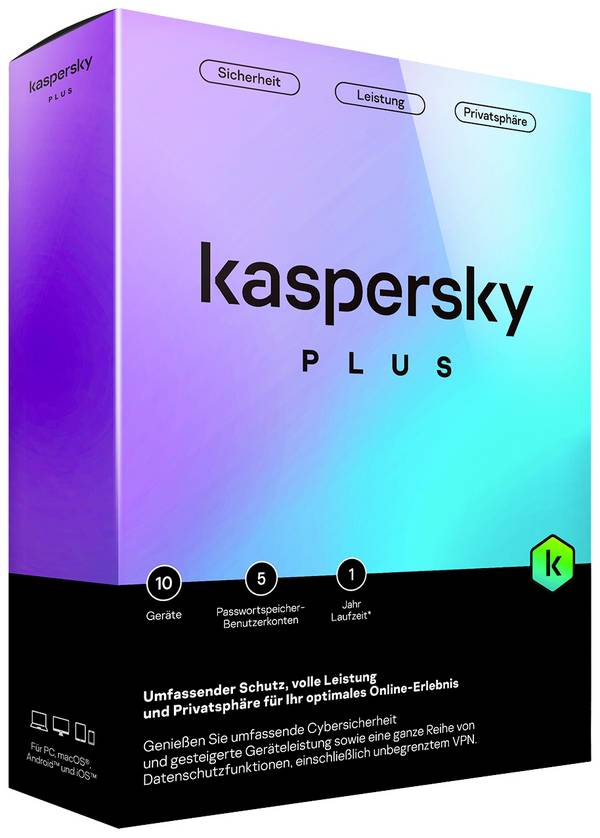 Kaspersky Plus Internet Security 1-year, 10 licences Windows, Mac OS, Android, iOS Antivirus