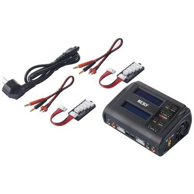 A charging set with cables and plugs used for battery charging. Includes a digital display for monitoring.