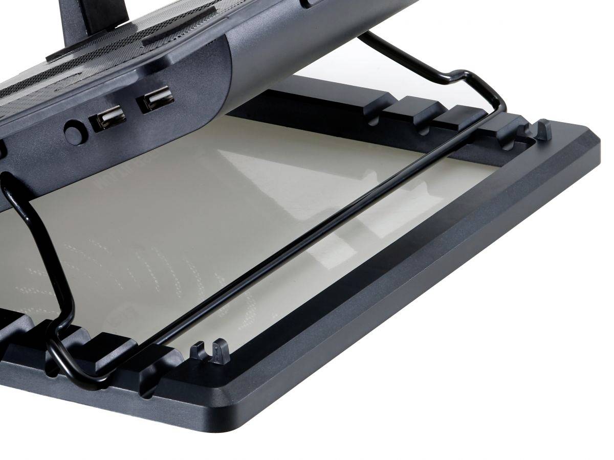 A laptop cooler with two USB ports and an adjustable stand that improves posture whilst working.