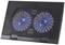 'Black notebook cooler with two illuminated, blue fans, ideal for cooling laptops'