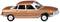 A model car in bronze, with four doors and silver details. The car has a classic saloon shape.