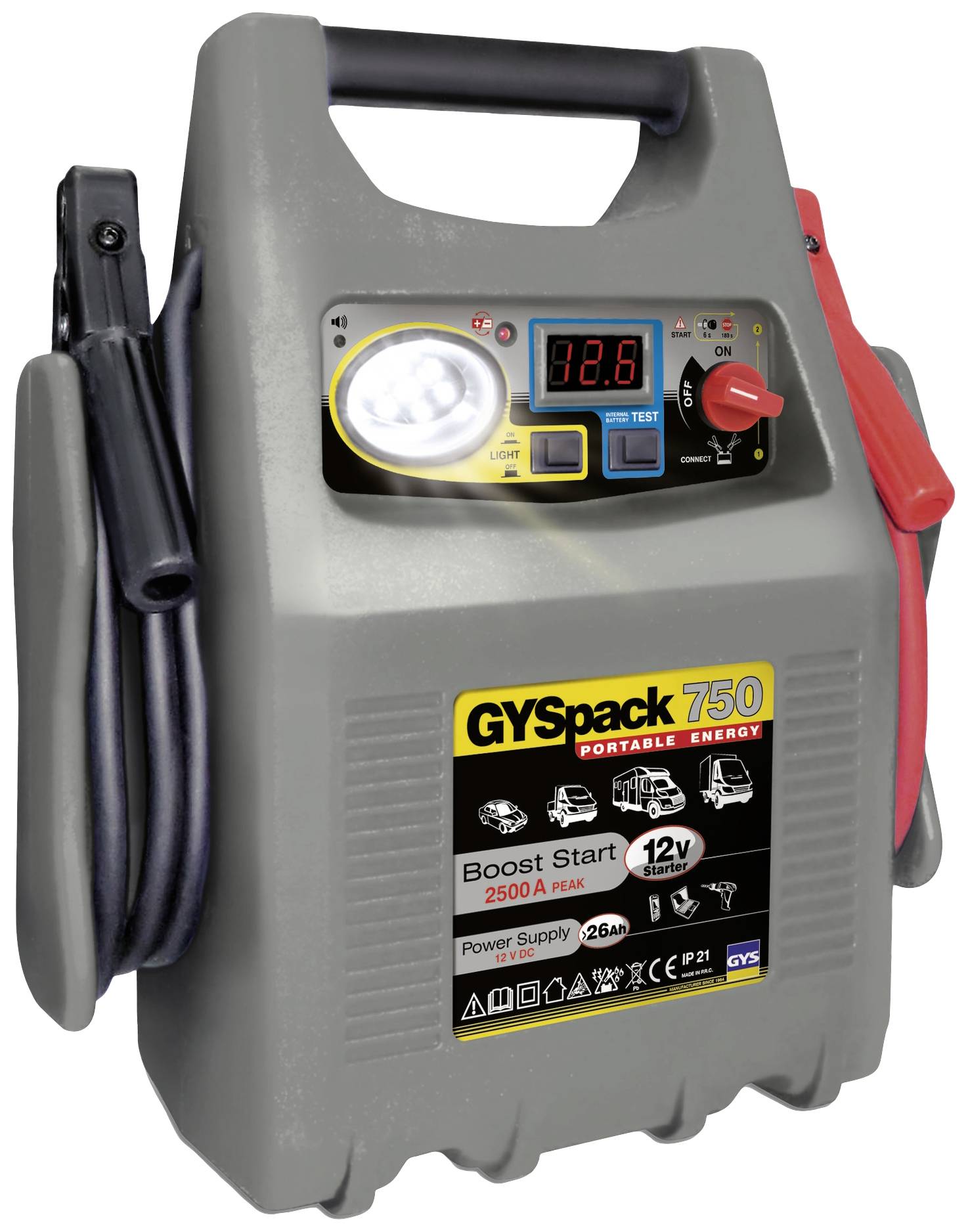 GYS Quick start system Gyspack 750 026179 Jump start current (12 V)=750 A Work light, 230 V transformer, Polarity and circuit protection