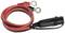 Red and black power cable with clips and a black connection plug, coiled and ready for use.