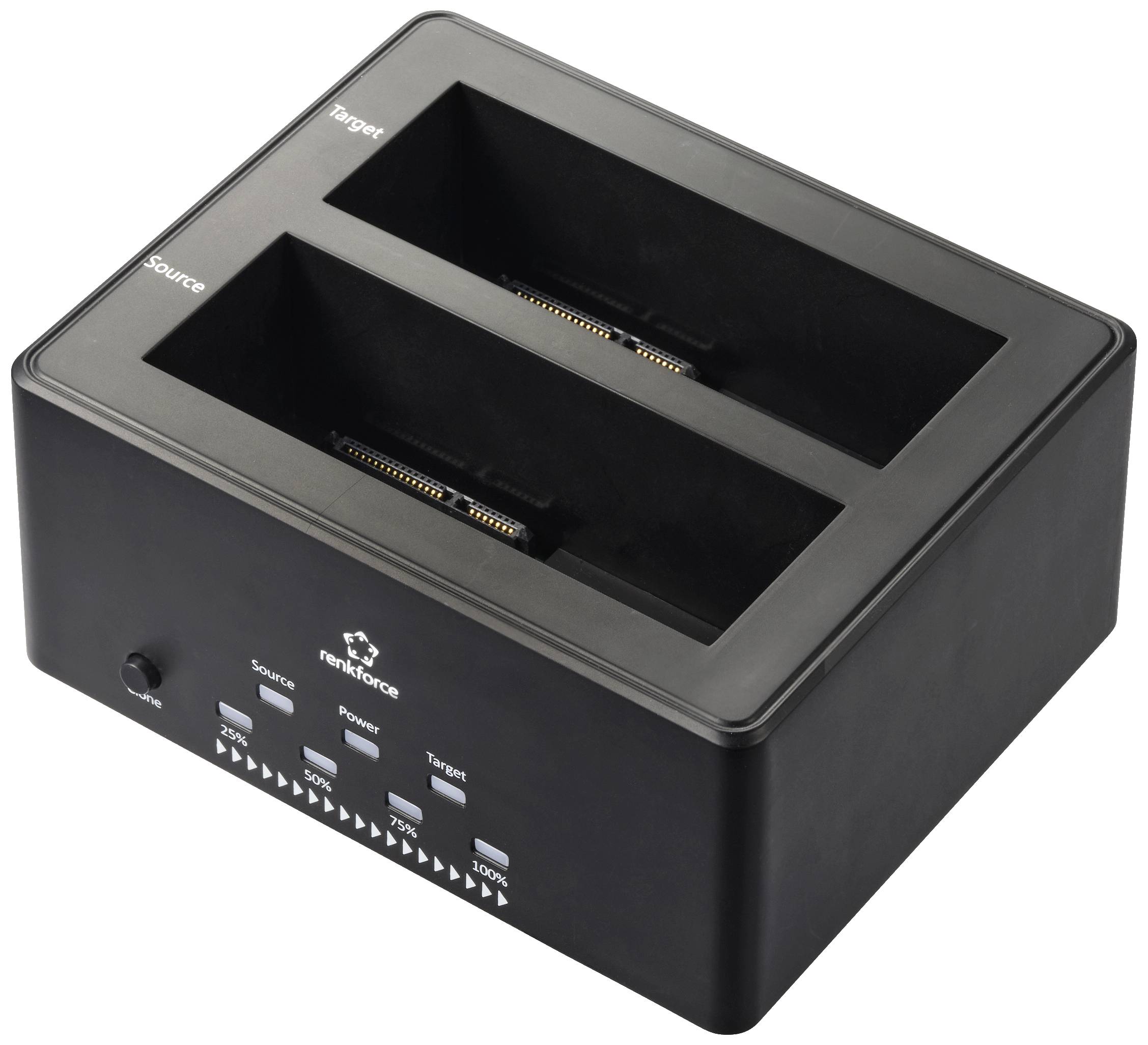 Renkforce RF-5576398 USB A (USB 3.2 1st gen) SATA 2 ports HDD docking station 2.5 inch, 3.5 inch Clone function, Erase function
