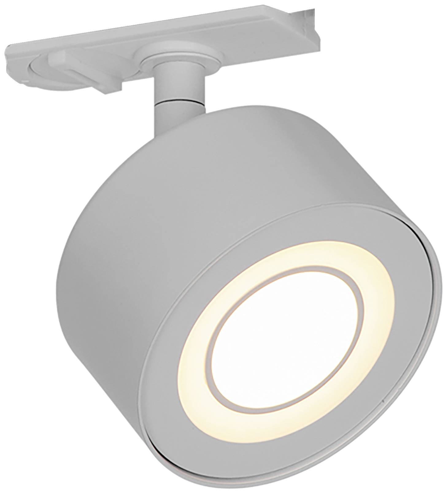 Silver LED ceiling spotlight with a round shade. Illuminates living or workspace efficiently and modernly. Energy-saving and adjustable.