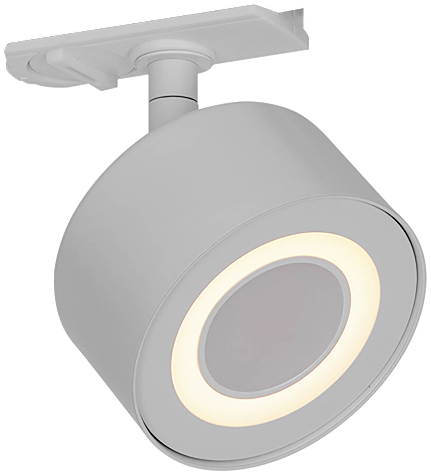 Silver LED recessed ceiling light with a round, adjustable head for directional lighting in modern interior spaces.