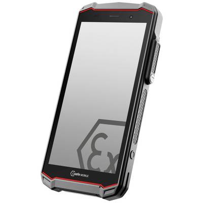 Industrial smartphone with a robust casing; suitable for explosive environments. Screen displays 'Ex' symbol.