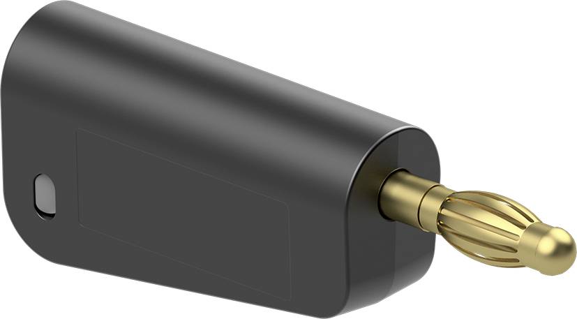 A black, cylindrical adapter with a golden connection plug, used for connecting audio devices.