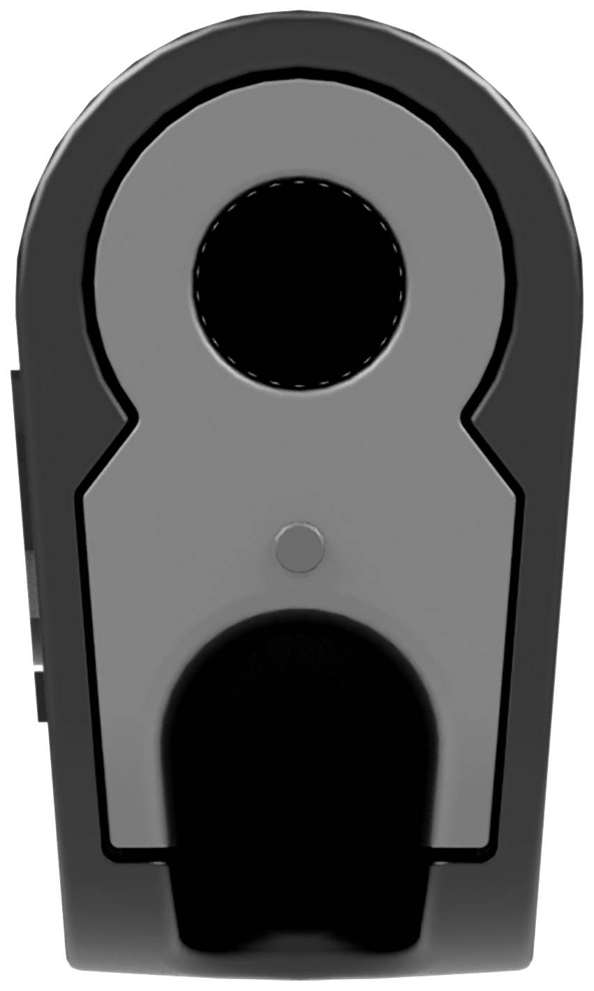 Front view of an automatic door lock with a round head and opening, designed for security and easy installation on doors.