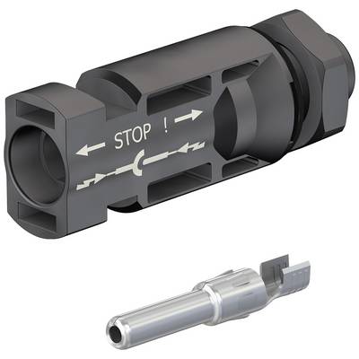 A hydraulic valve and a separate metal component. The valve is marked with 'STOP' and arrows indicating the flow direction.
