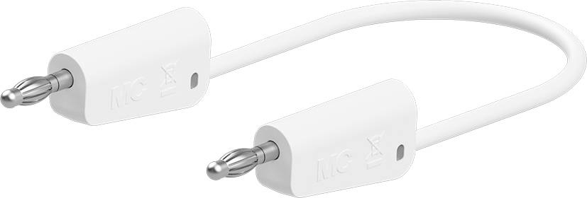 White U-shaped jack plug cable with a plug at each end, used for electrical connection in audio systems.
