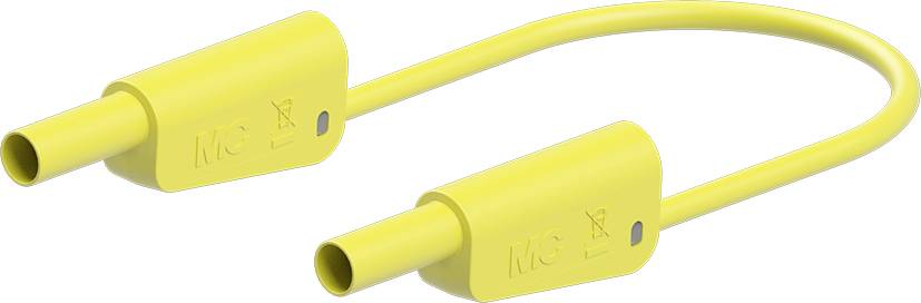 Yellow connecting cable with identical end pieces. It has a flexible, slightly curved shape.