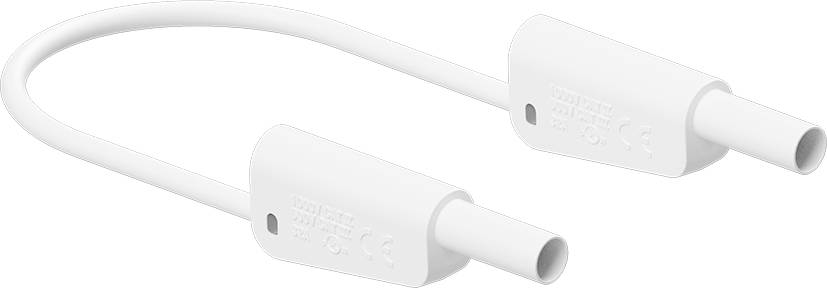 White, flexible connecting cable with two identical connectors at both ends.