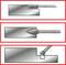 'Three different drills for precision machining. First rectangular, second conical, third spherical, each with workpiece.'