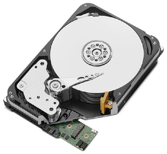 An open hard drive reveals the delicate internal mechanism, including the rotating platter and the read/write head.