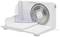 Electric all-purpose slicer with rotating blade and protective cover, suitable for slicing bread, meat and cheese.