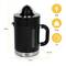 Black citrus press with lever, 27x20x14.3 cm. Powerful with 40 W, 1.4 L capacity, weighs 0.8 kg.