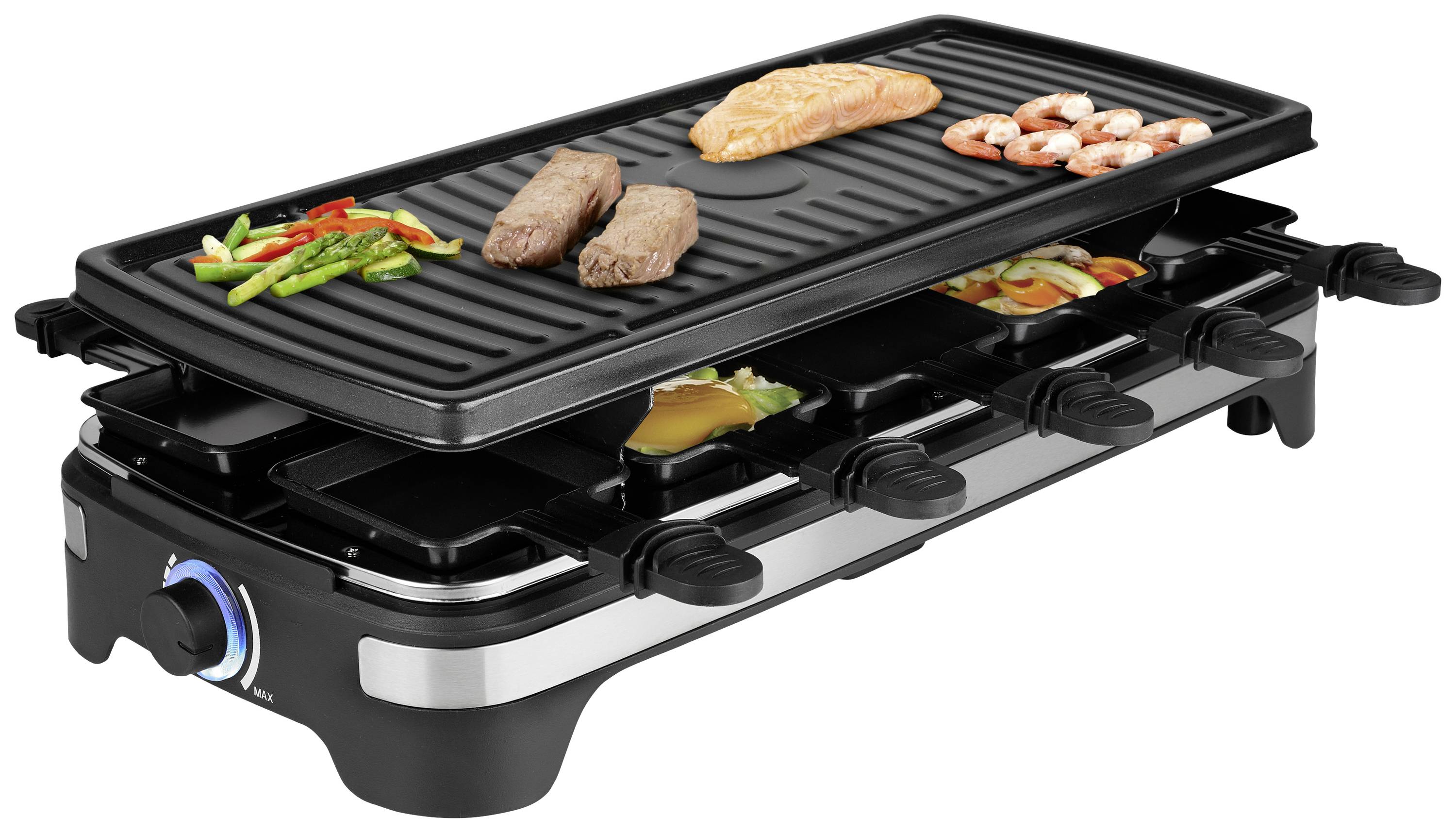 Princess 162650 Raclette 10 pannikins, Non-stick coating, Grill function, corded, Indicator light Black