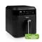 Black hot air fryer with digital display. A green symbol shows '62.2% less energy consumption'.