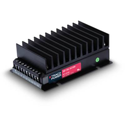 A black electronic module with heat sinks, labelled 'TRACO POWER', is used for voltage conversion or regulation.